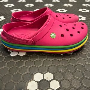 Crocs Ciabatta Paradise Pink Rainbow Band Retired M10 W12 Slip On Pride Unisex